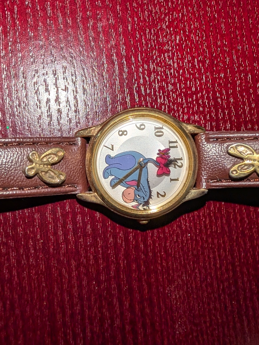 Eeyore Character Wristwatch - Brown Strap, Gold Tone